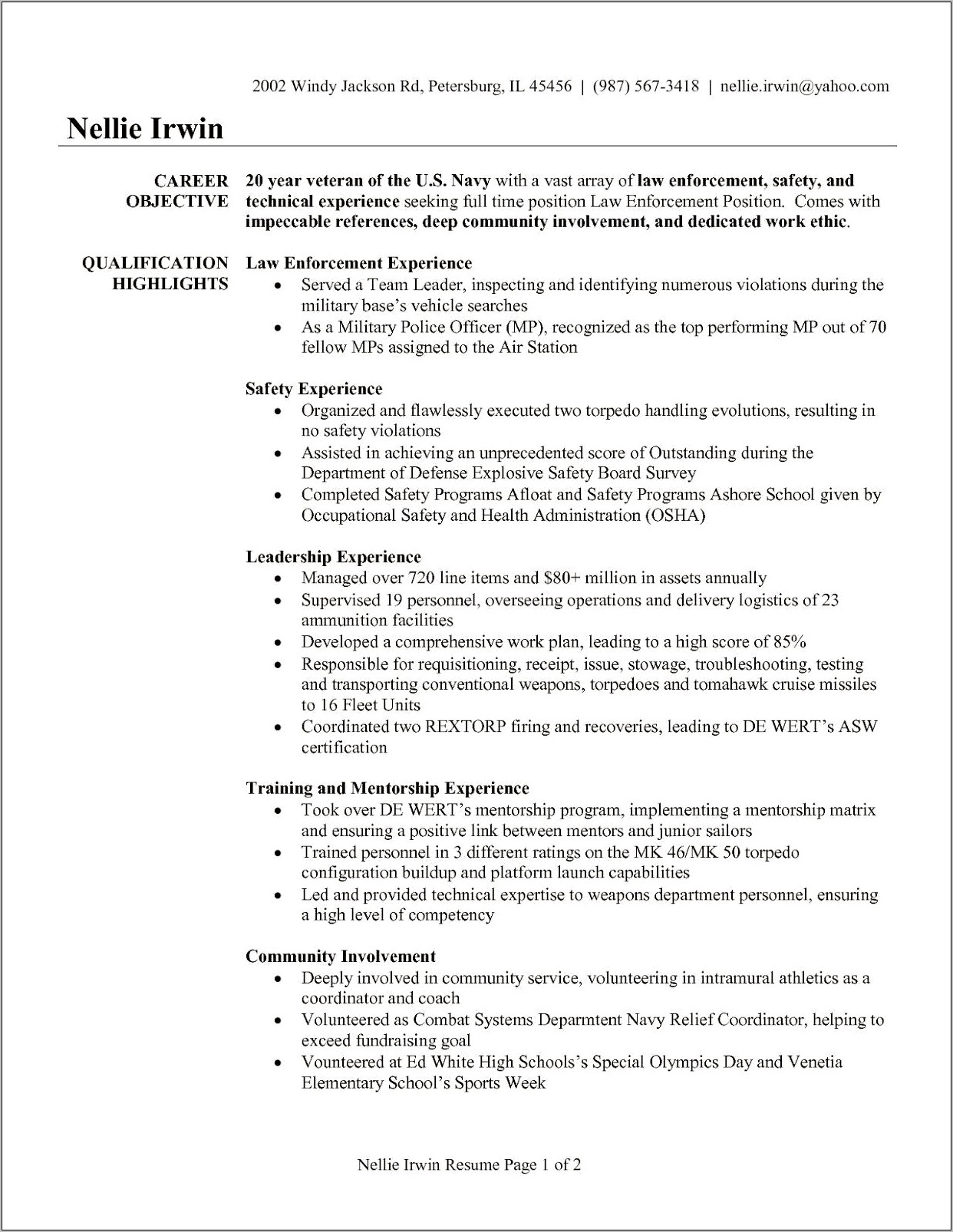 Objective Statement Resume For A Retired Veteran