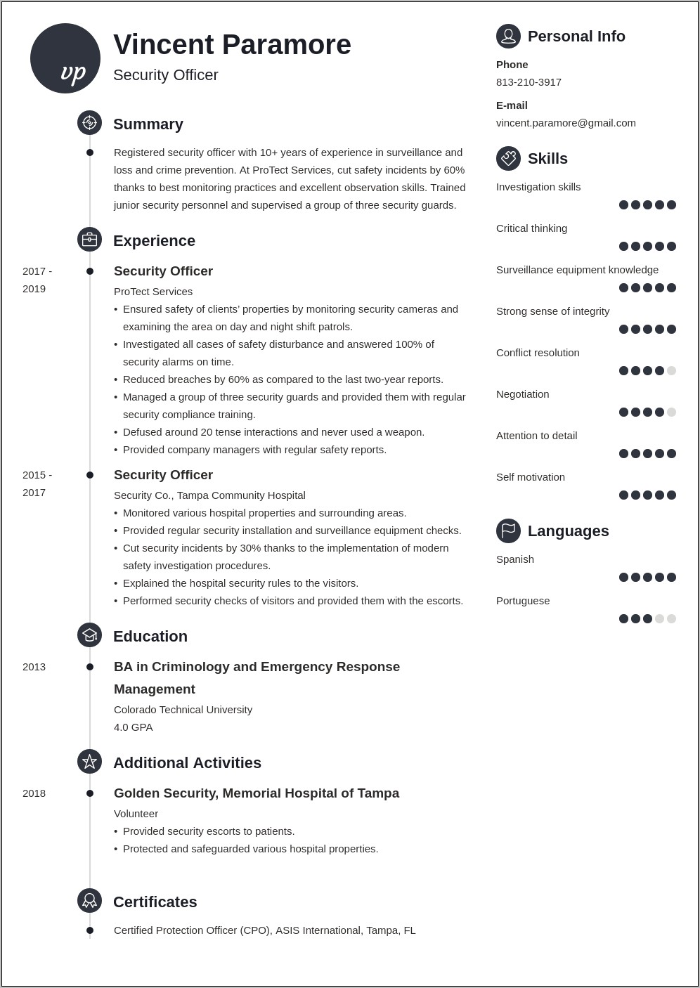 Objective Statement Resume For Protective Security Officer