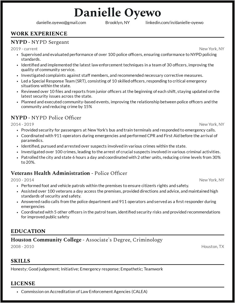 Objective Summary For Police Officer Resume