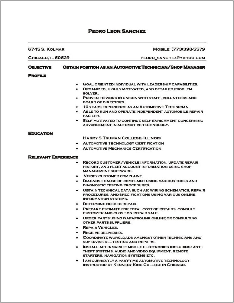 Objective To Obtain A Position Resume