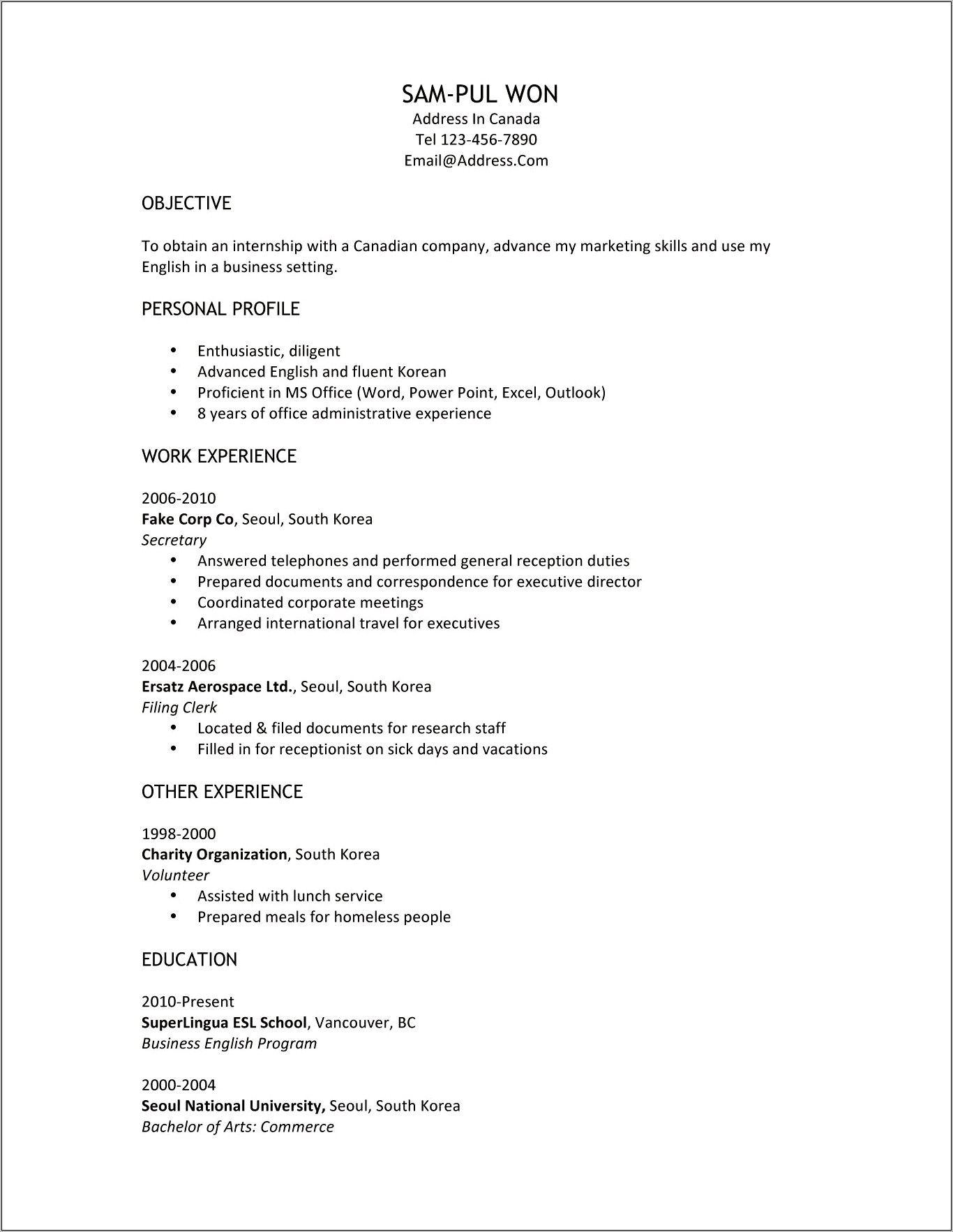 Objective To Put On Resume For Internship