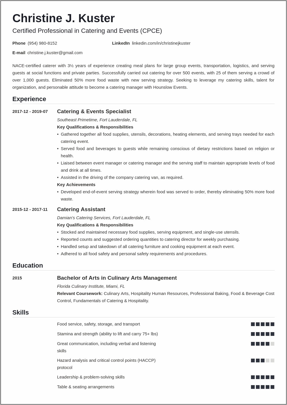 Objectives In Resume For Catering