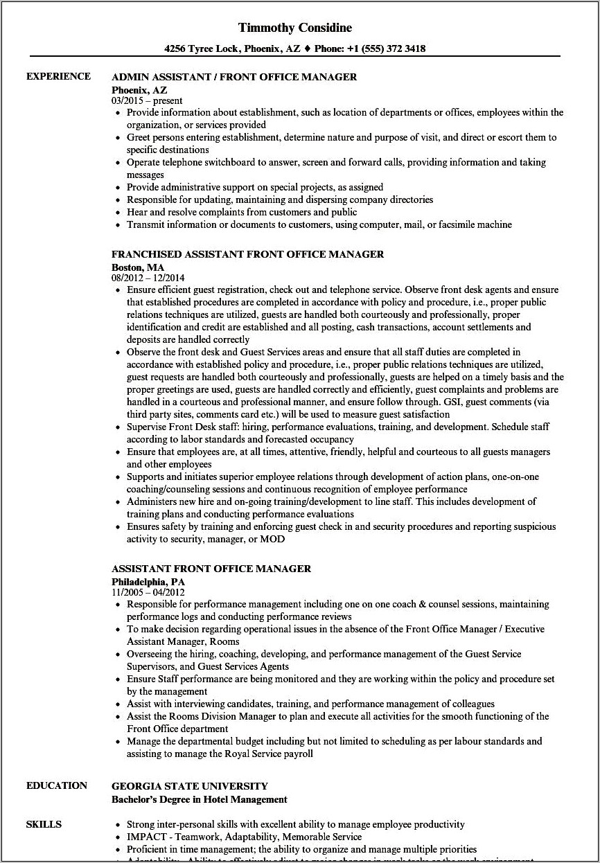 Office Manager Profile For Resume