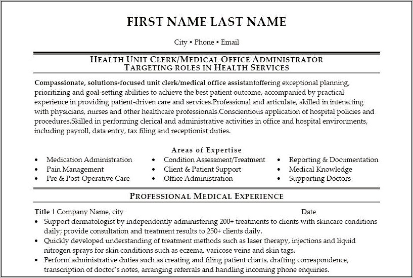 Office Manager Resume Medical Clinic