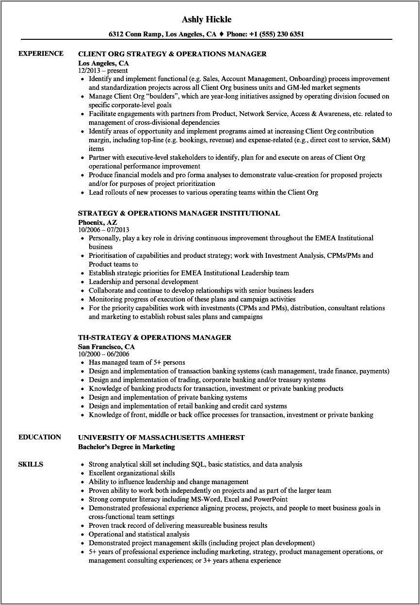 Operations Management Resume Bullet Points