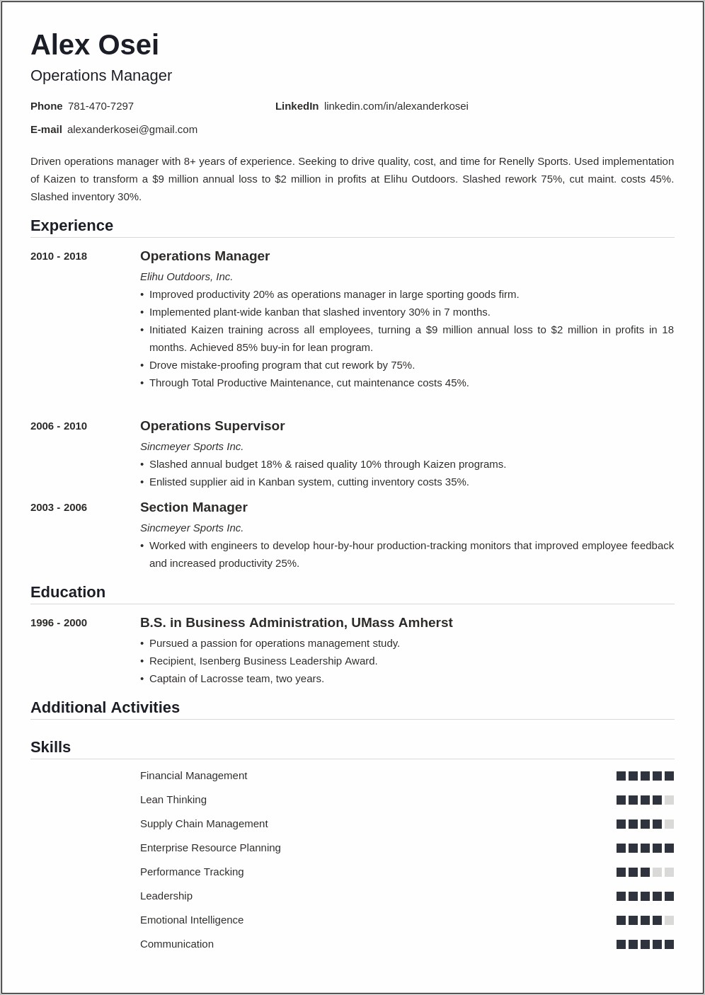 Operations Manager Resume Sample Pdf