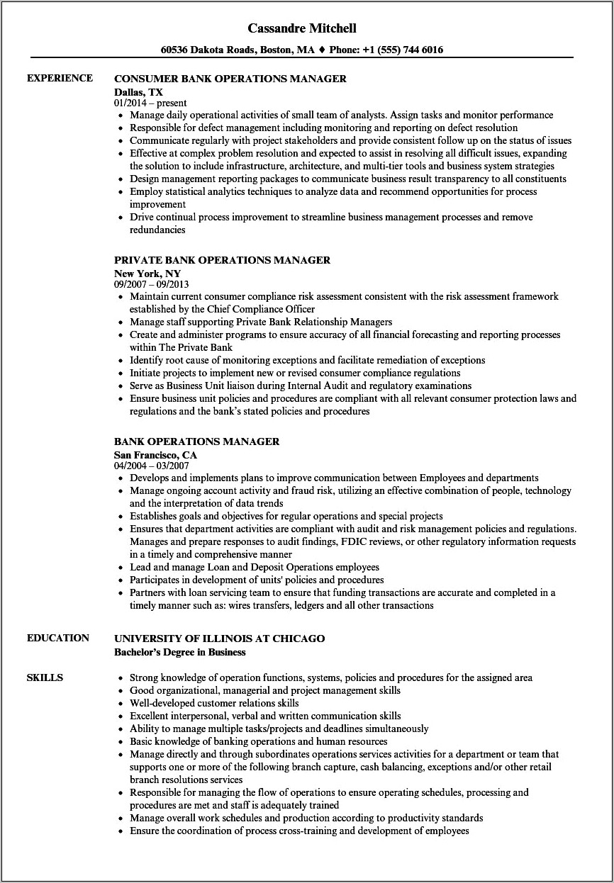 Operations Manager Sample Resume Pdf