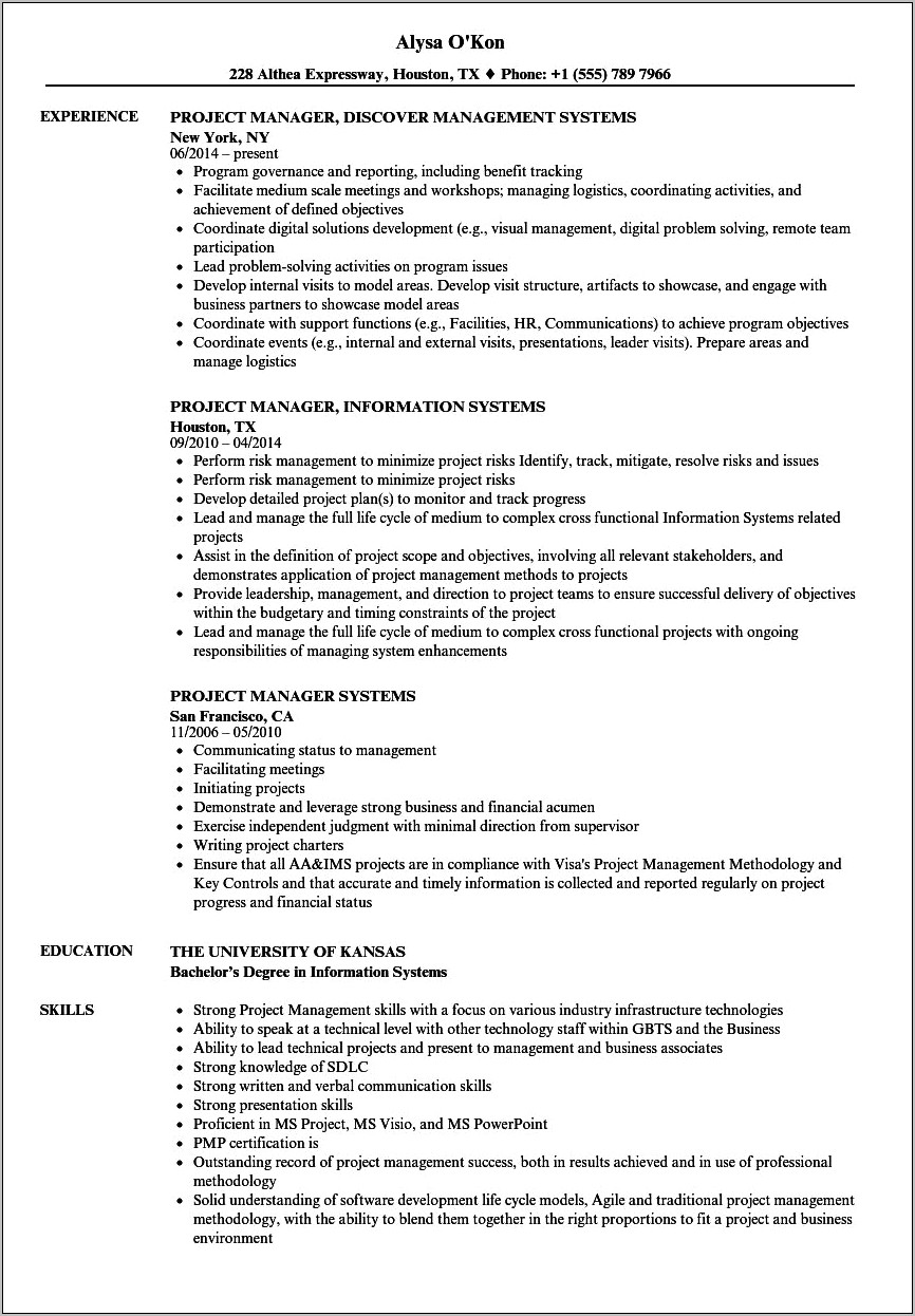 Oracle Project Manager Resume Sample