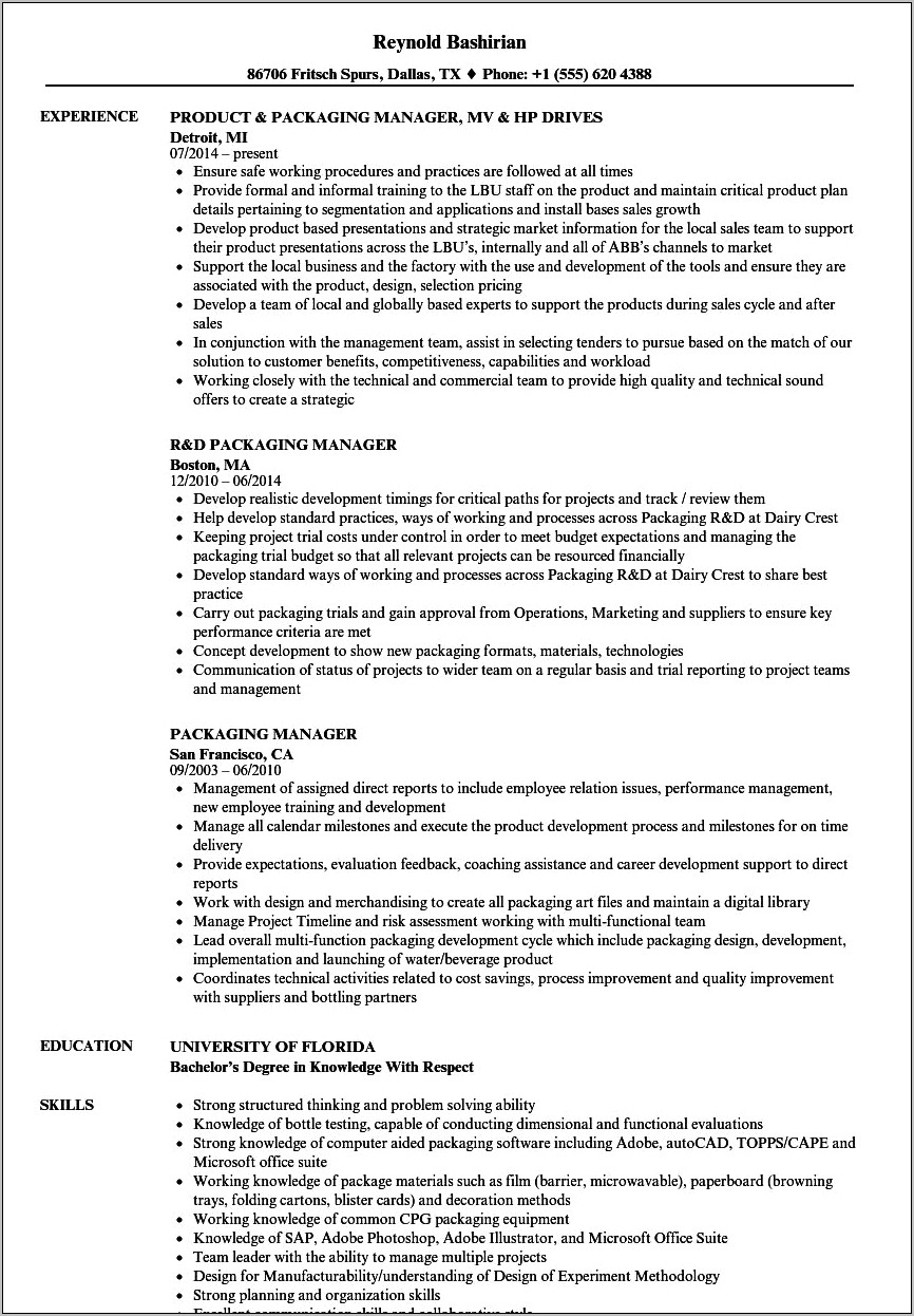 Packing Shipping Receiving Manager Resume