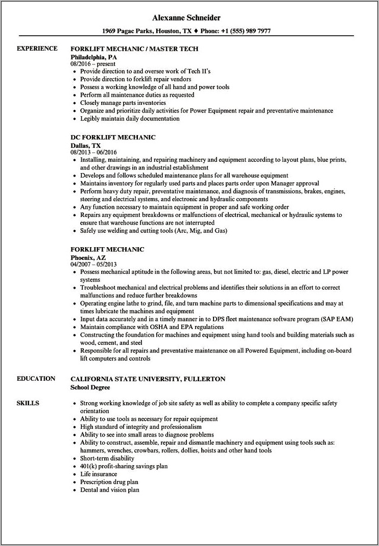 Park Maintenance Job Description Resume