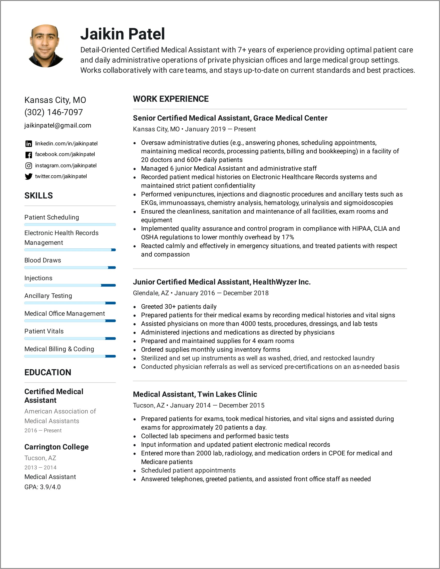 Patient Care Assistant Resume Skills