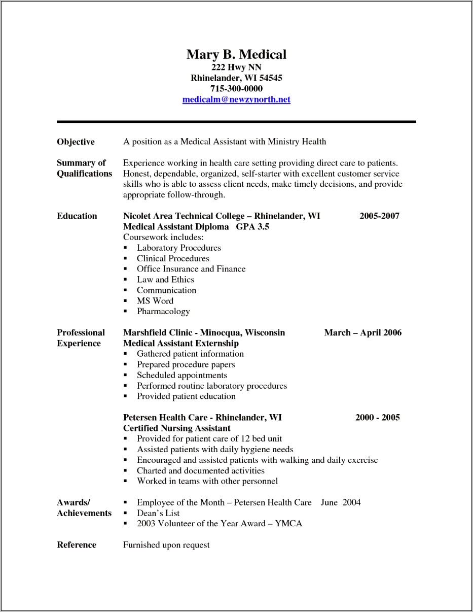 Patient Care Assistant Skills For Resume