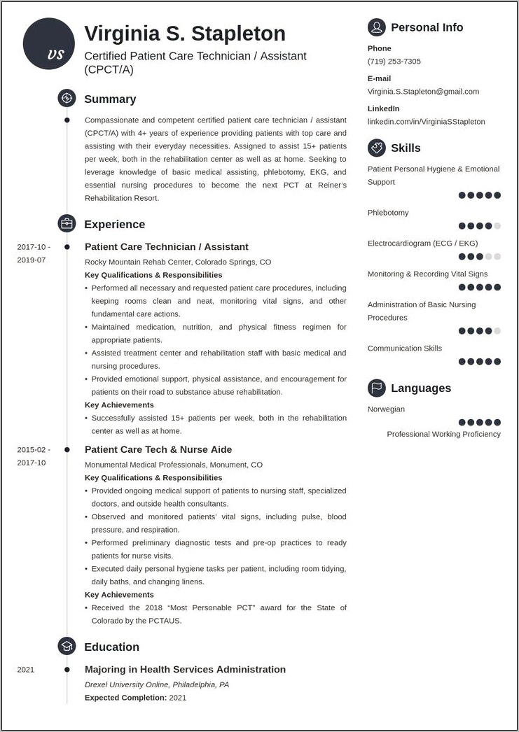 Patient Care Technician Job Description For Resume