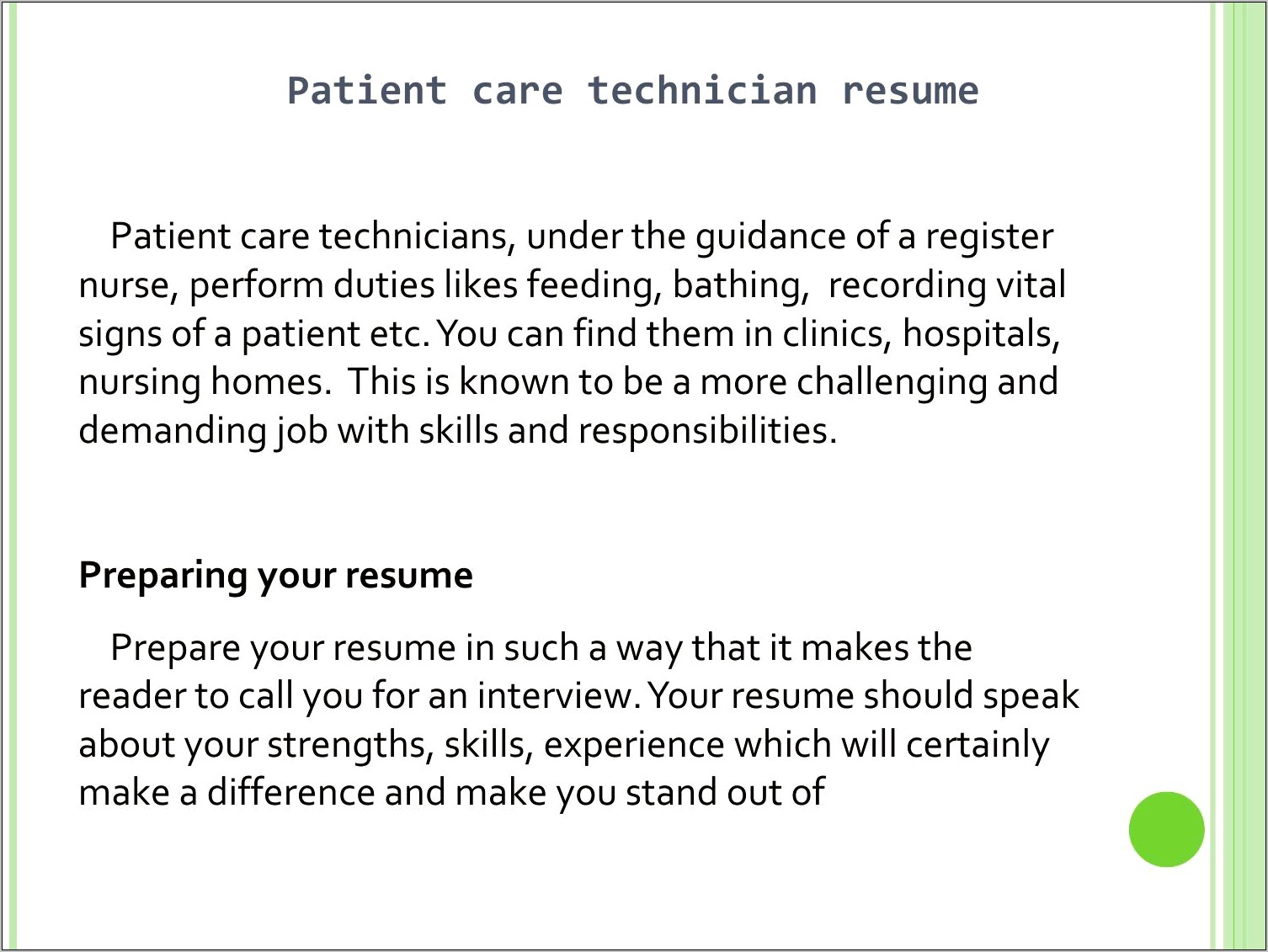 Patient Care Technician Skills For Resume