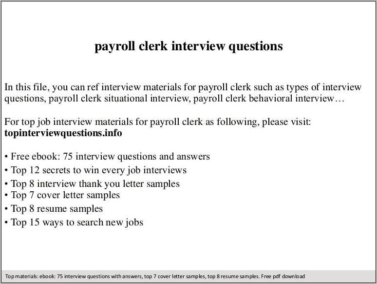 Payroll Clerk Job Description For Resume