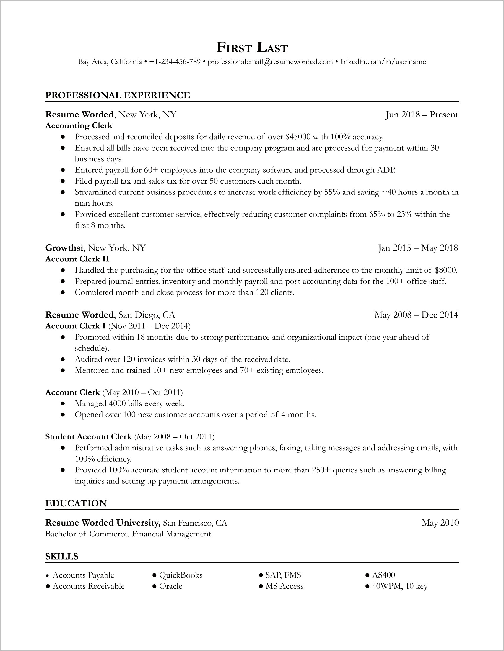 Payroll Clerk Resume With No Experience