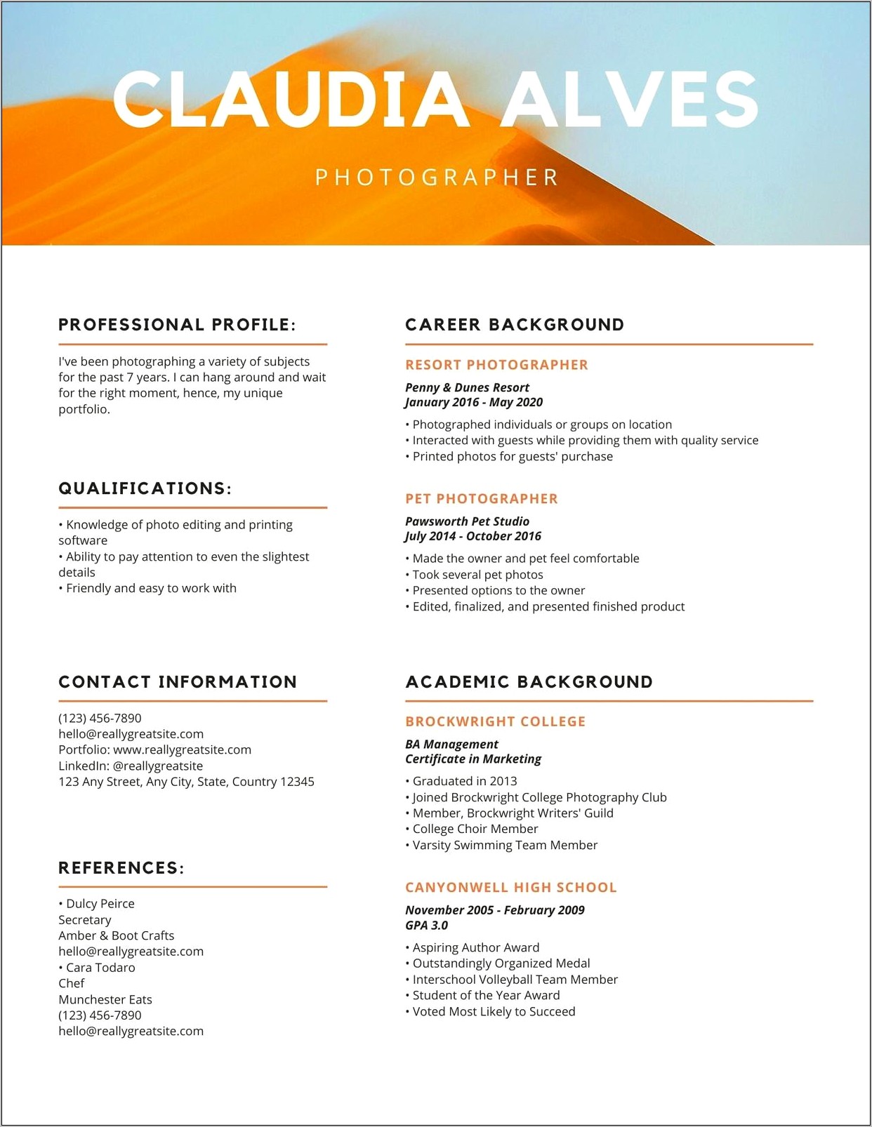 Peach And Yellow Playful Resume Template