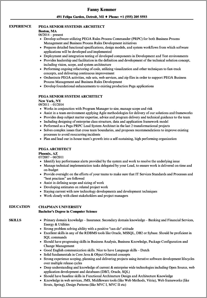 Pega Business Architect Resume Samples For 4 Years