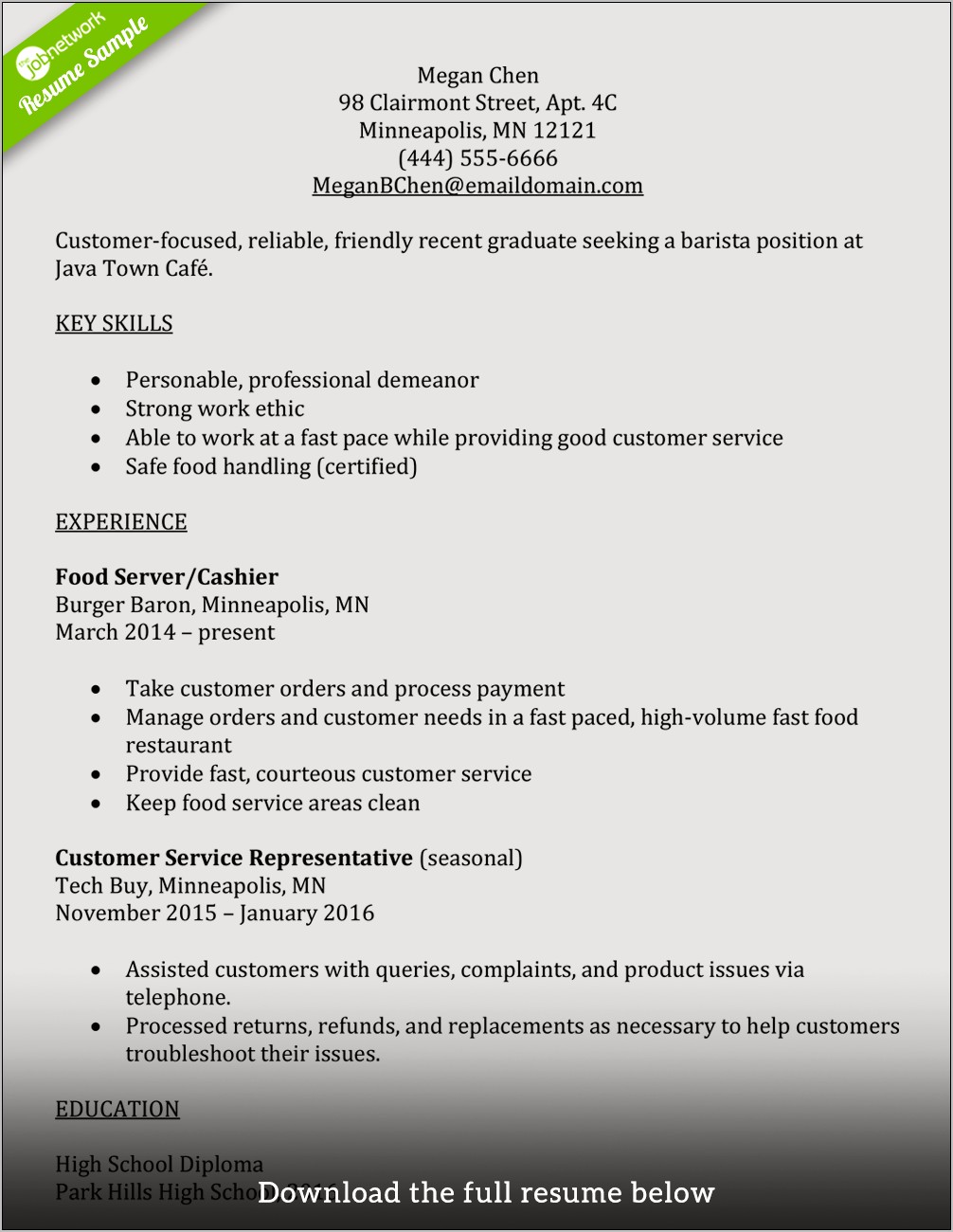 Perfect Wendy's Profesional Experience Resume