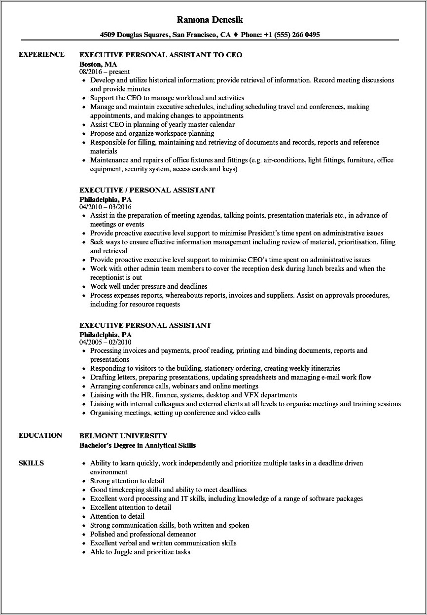 Personal Assistant Job Description Resume Sample