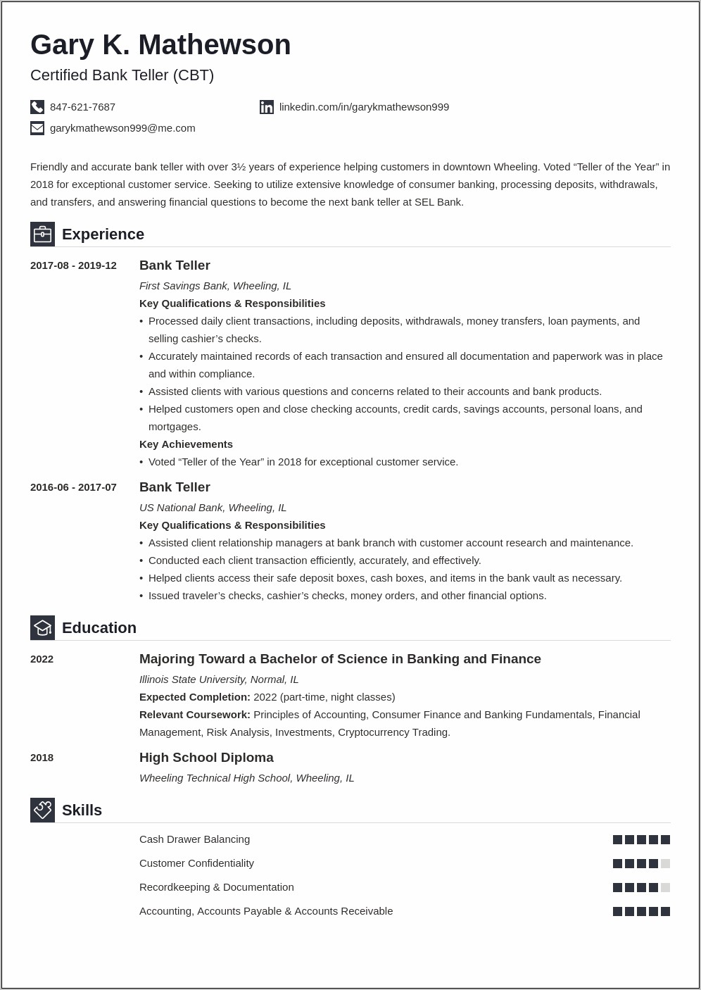 Personal Banker Resume With 7 Years Experience