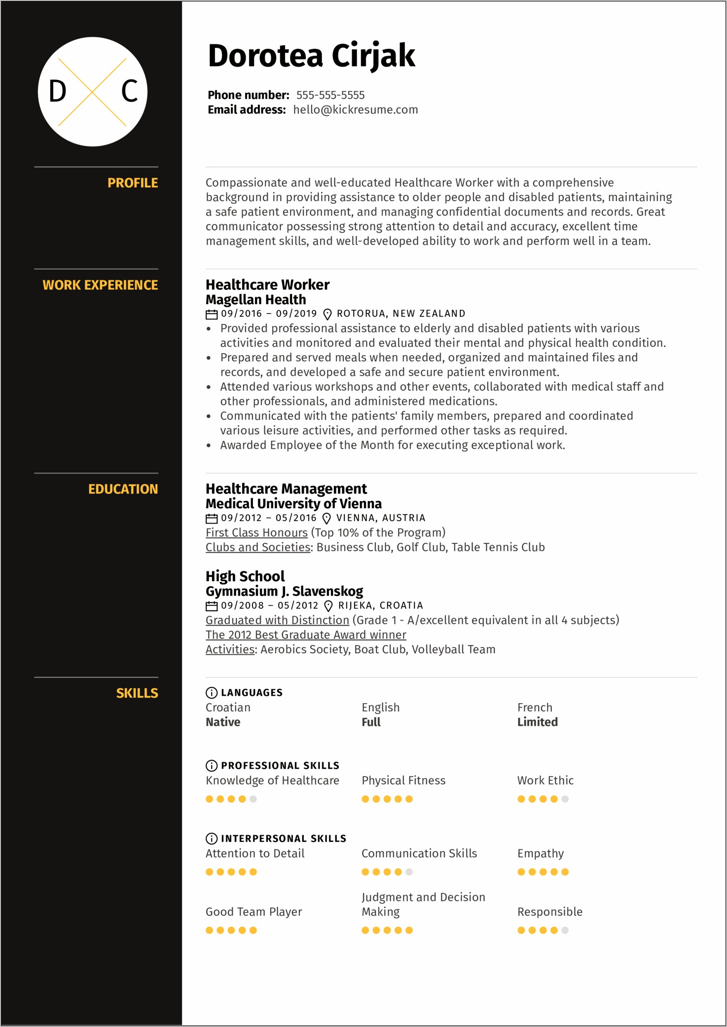 Personal Care Assistant Job Resume