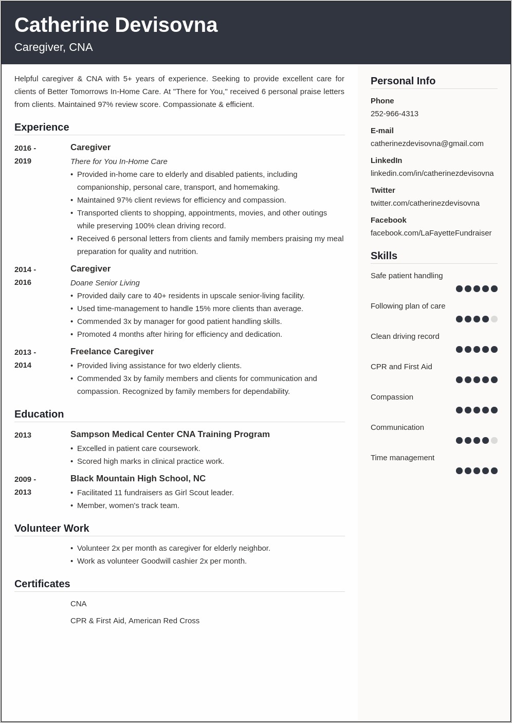 Personal Care Worker Skills For Resume