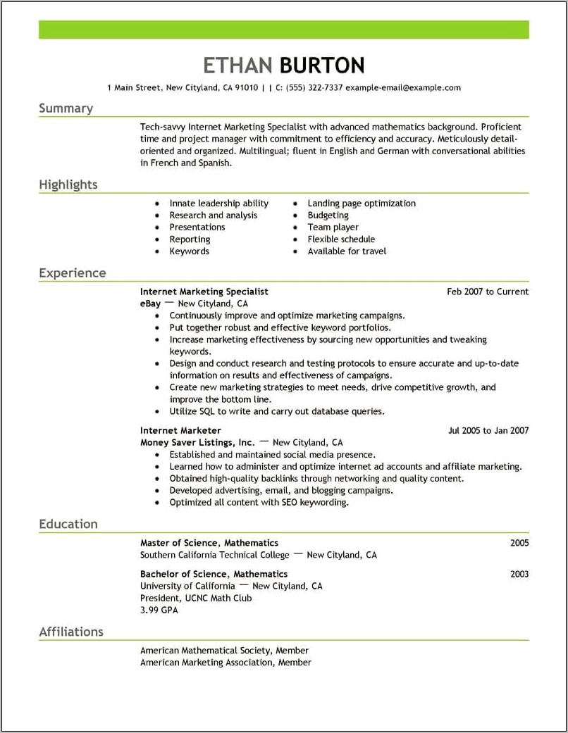 Personal Experience With Social Media Resume