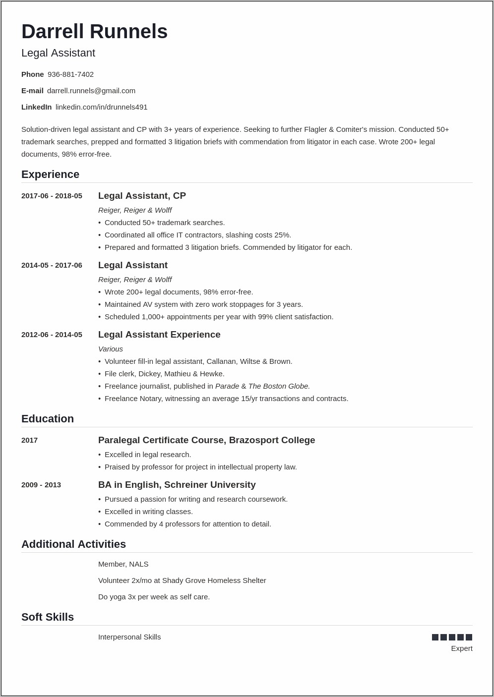 Personal Injury Legal Assistant Job Description Resume