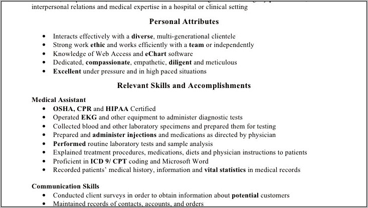 Personal Medical Assistant Description For Resume