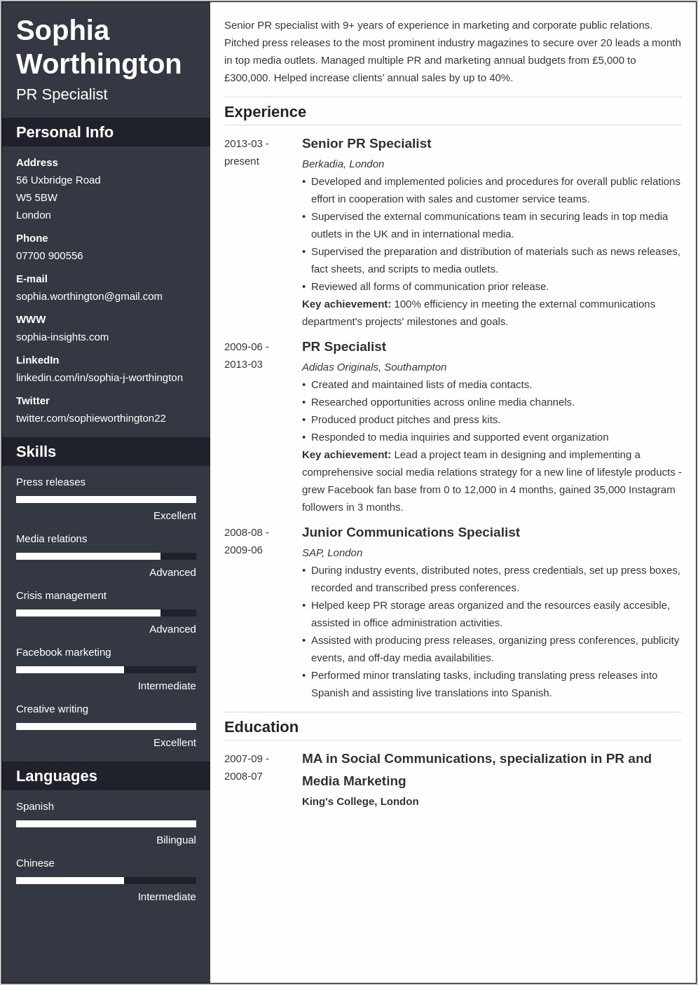 Personal Profile Resume First Management Positon