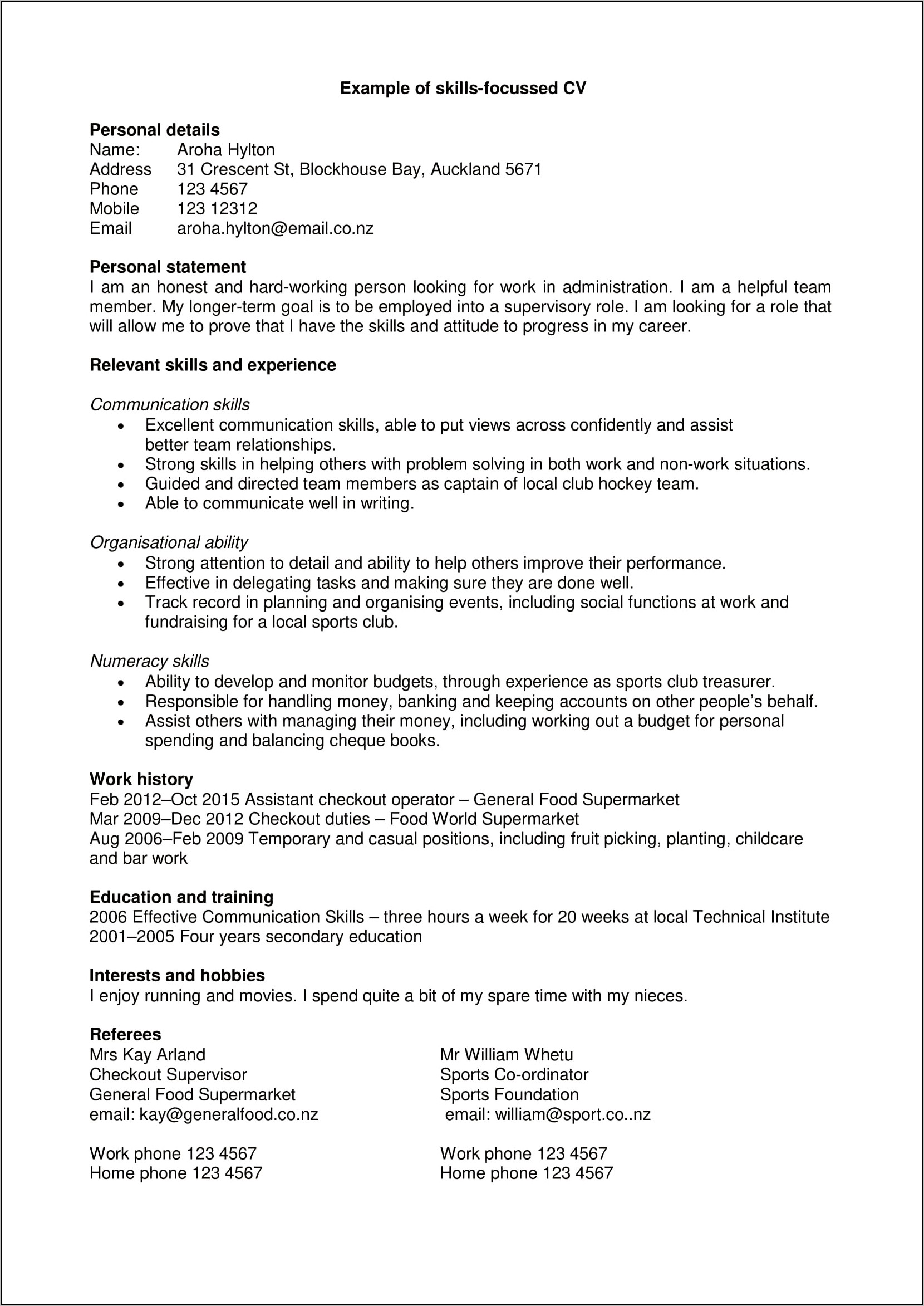 Personal Skills And Abilities For Resume