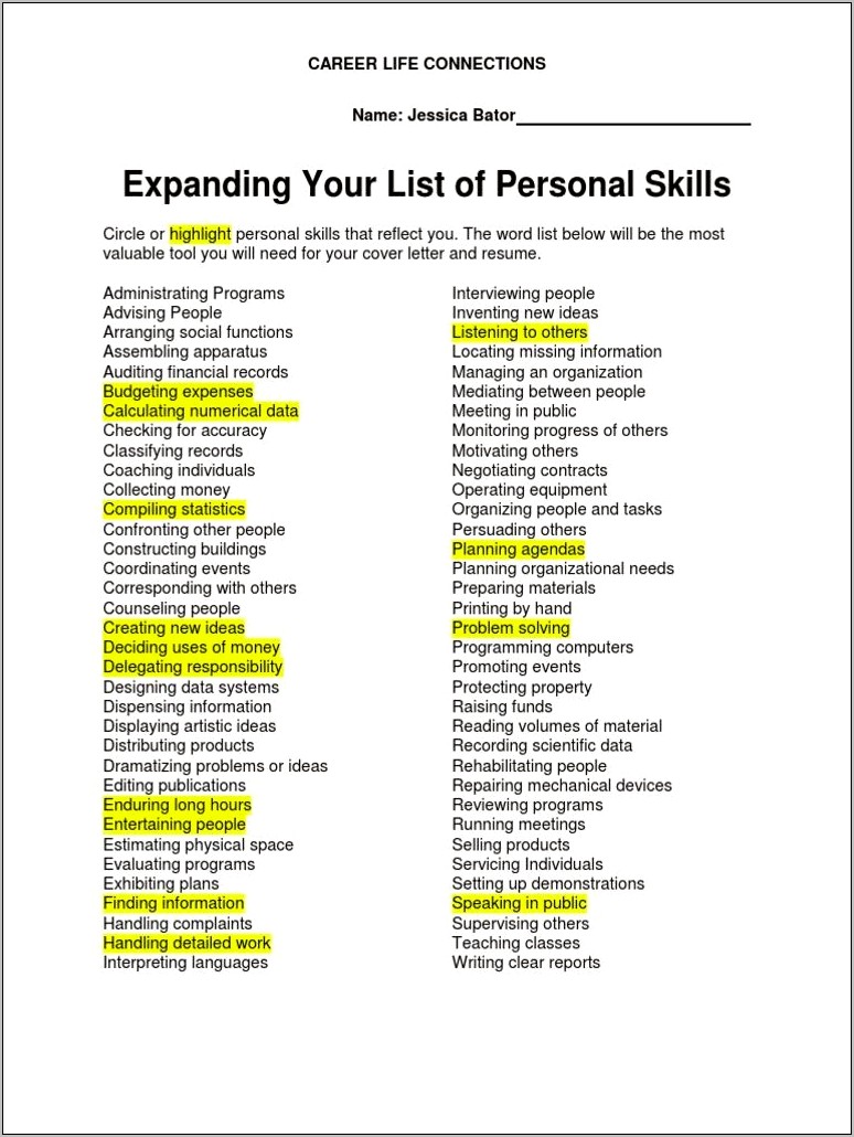 Personal Skills To List On Resume
