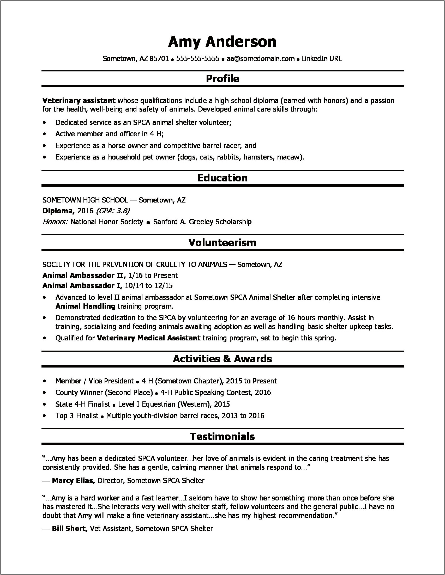 Personal Statement Example For Resume High School Students