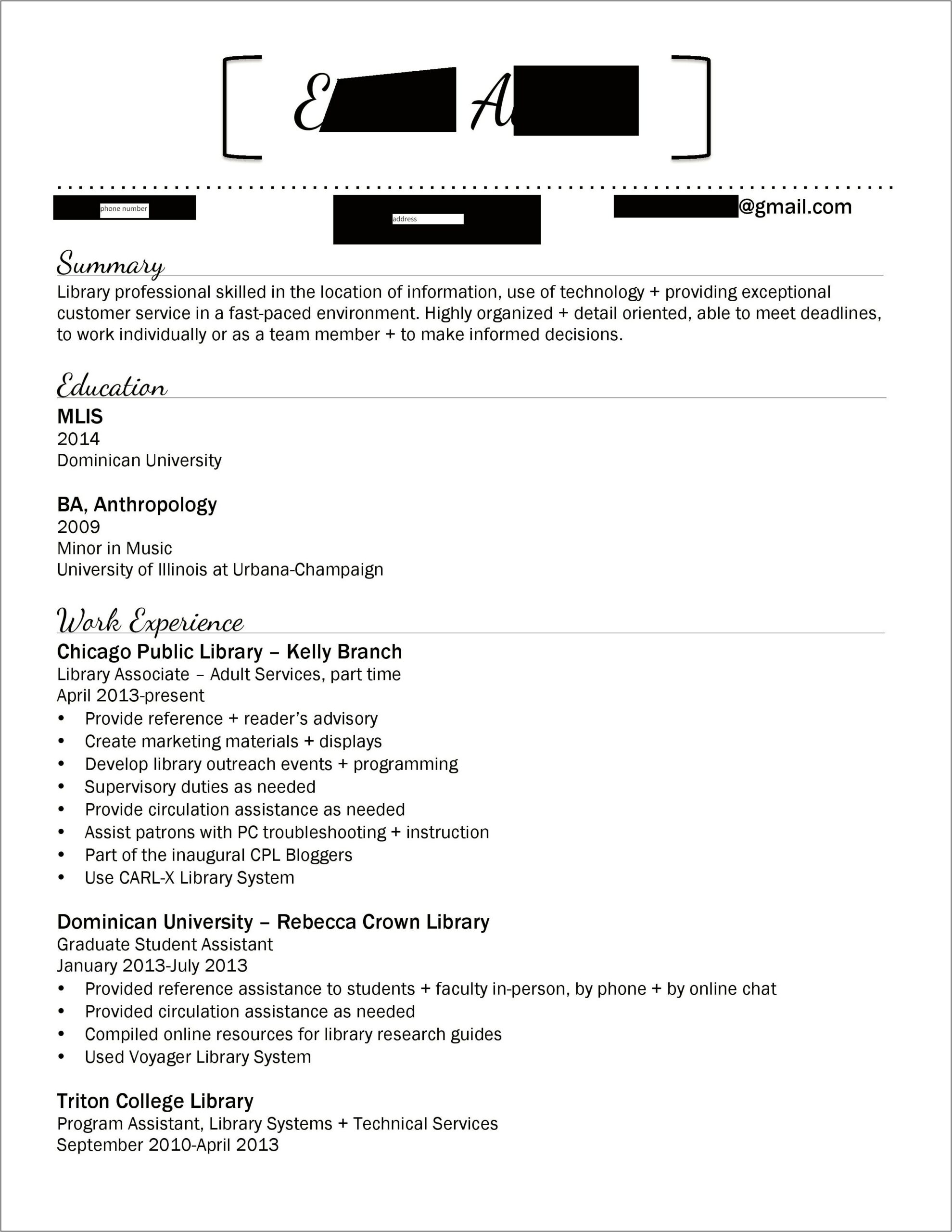 Personal Statement Resume Library Examples