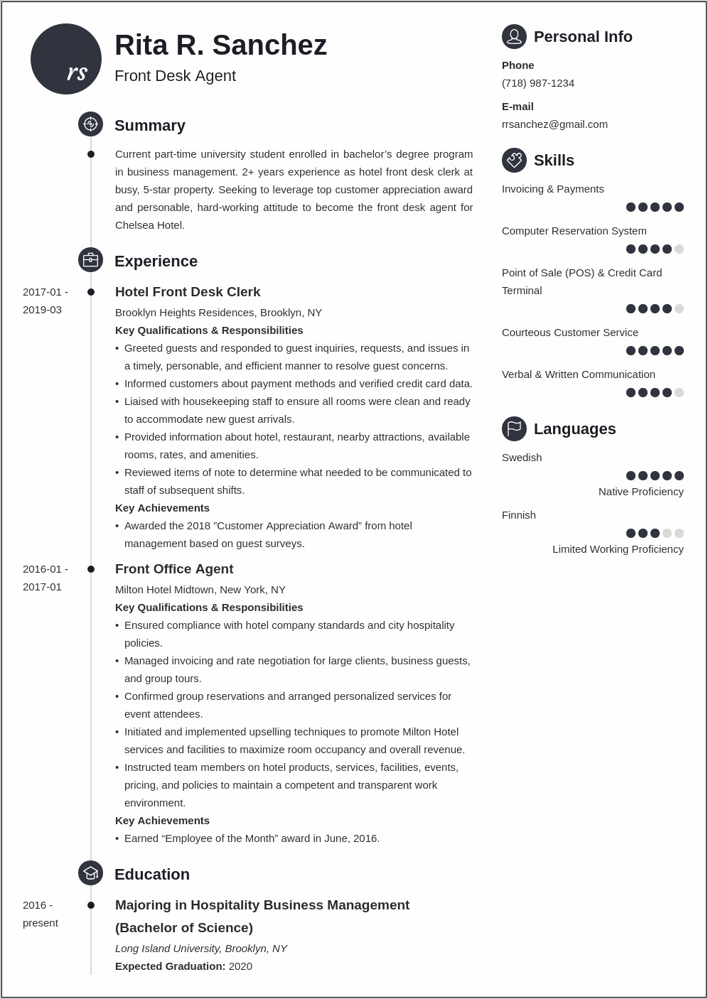 Personal Summary For Resume Front Desk Samples