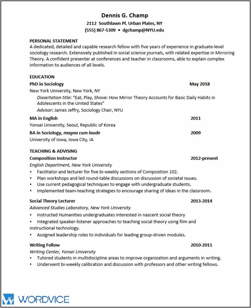 Personal Summary For Teaching Position Resume