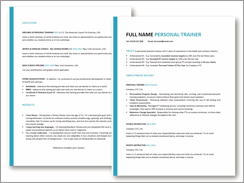 Personal Trainer Orientation Resume Job Description