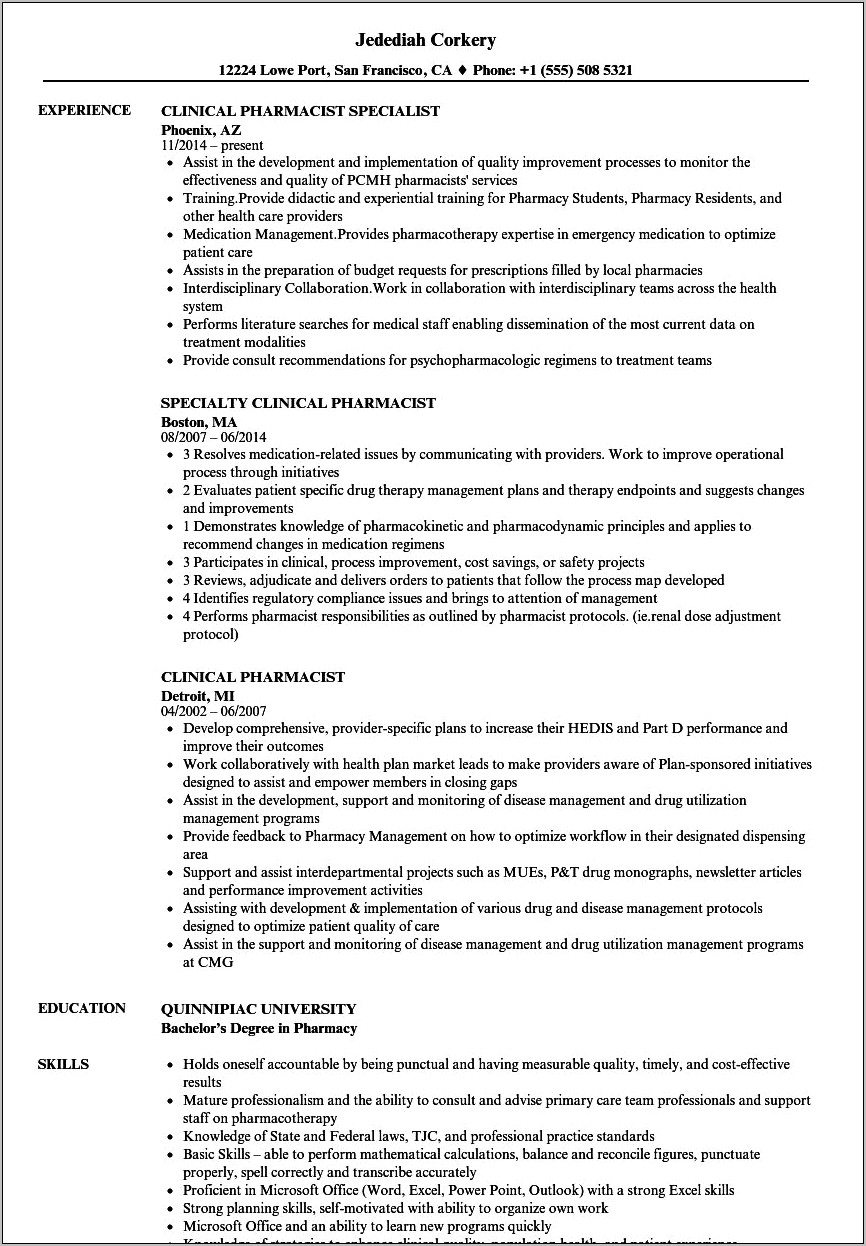 Pharmacist Prior Authorization Resume And Skills
