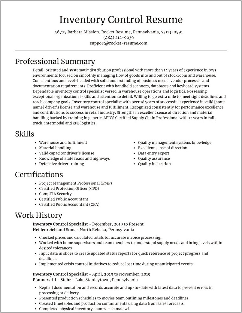 Pharmacy Inventory Control Specialist Job Description For Resume