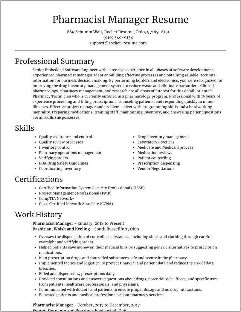Pharmacy Operations Director Resume Examples