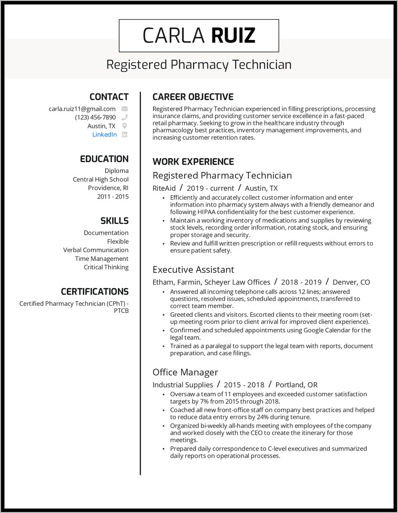 Pharmacy Technician Assistant Job Description Resume