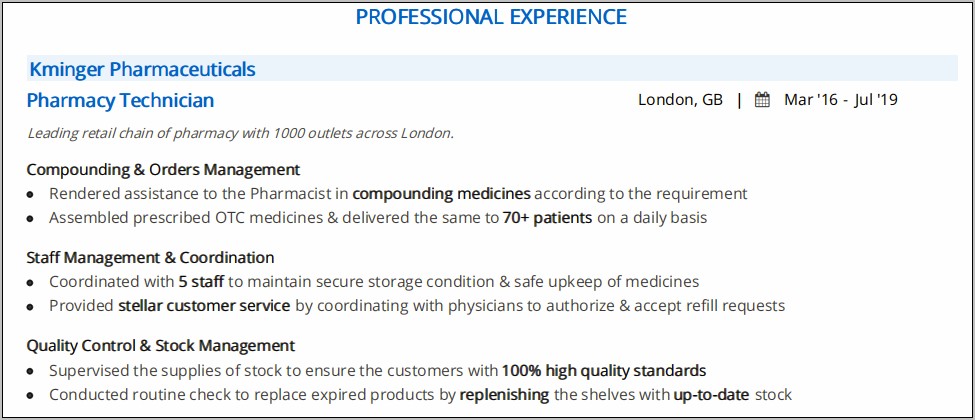 Pharmacy Technician Resume Objective No Experience