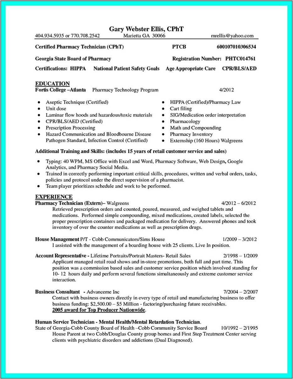 Pharmacy Technician Retail Job Description Resume