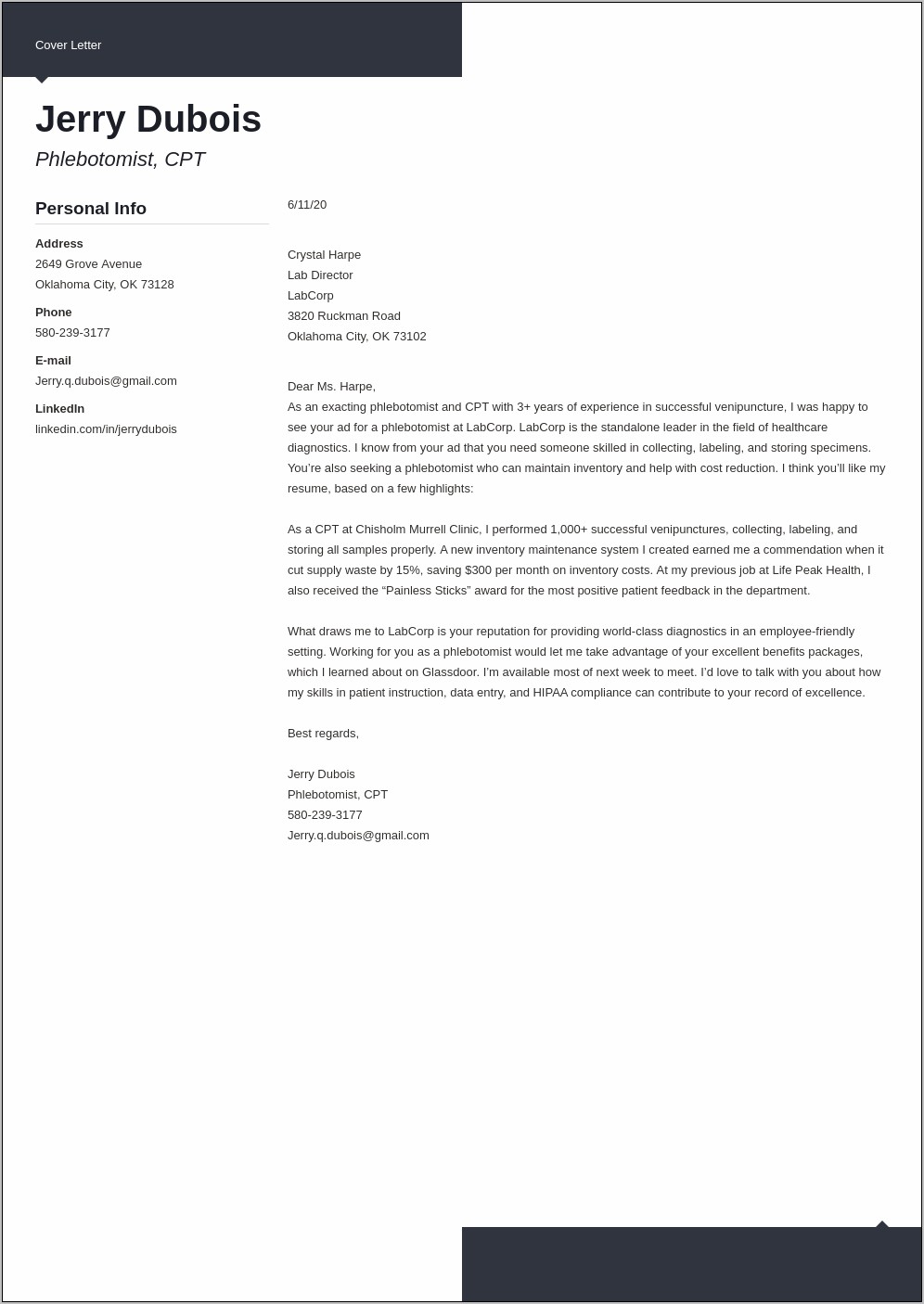 Phlebotomist Sample Cover Letter And Resume