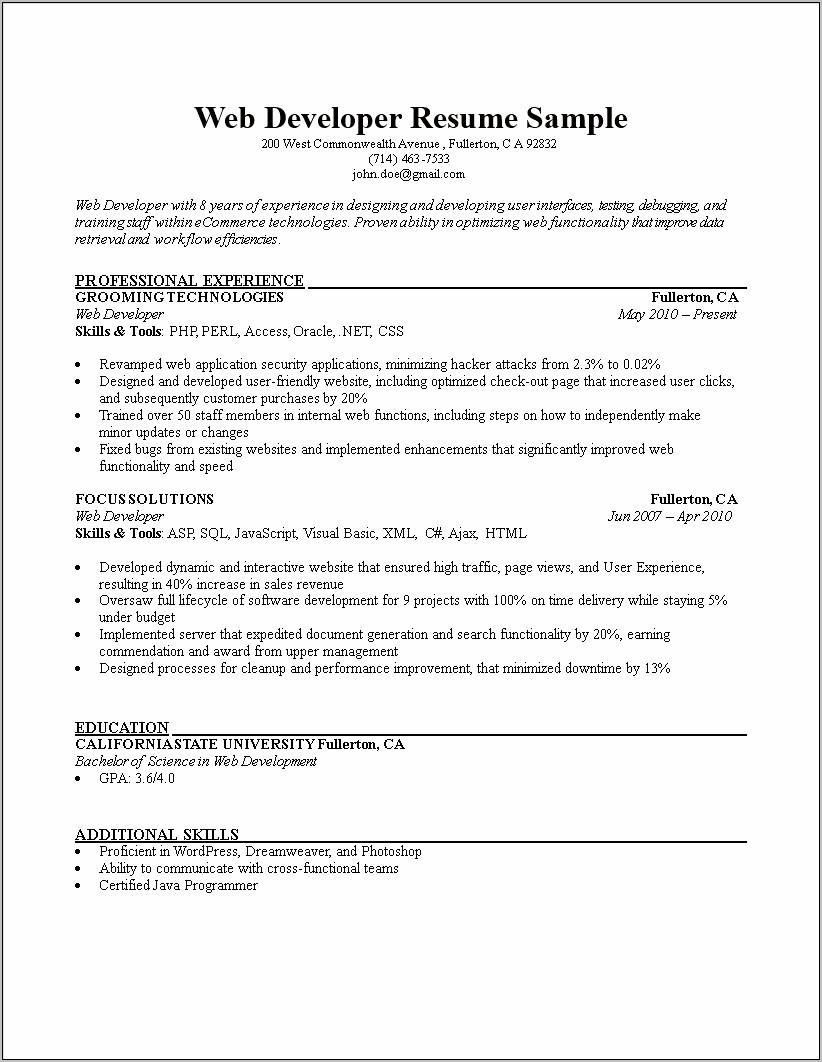 Php Developer Resume For 2 Year Experience Download
