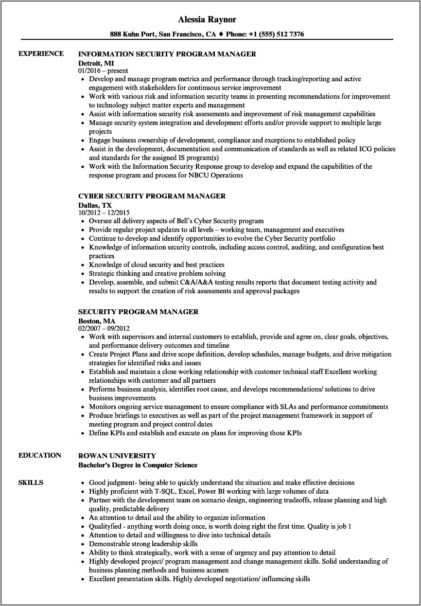 Physical Security Project Manager Resume