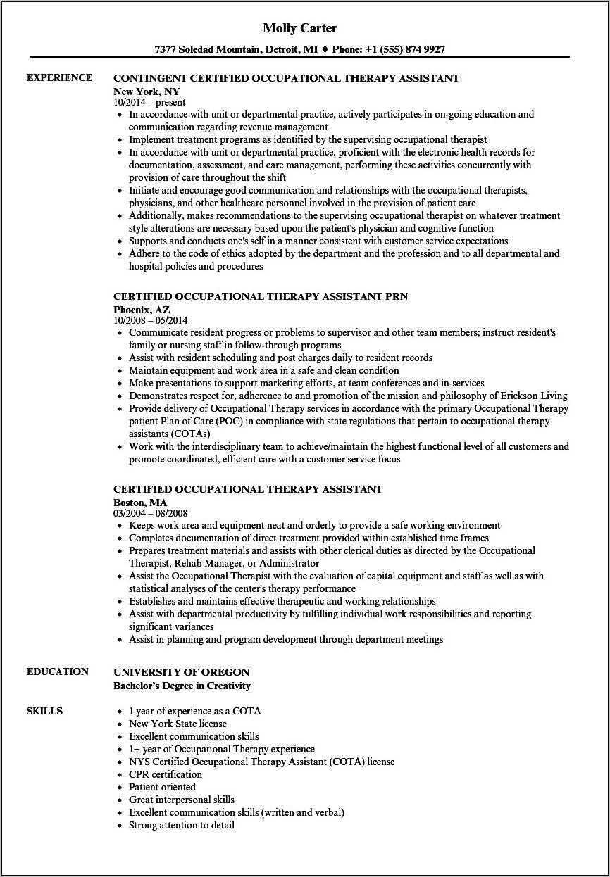 Physical Therapist Assistant Resume Examples Chart