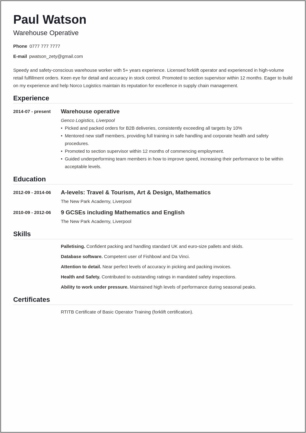 Pick And Packer Words For Resume