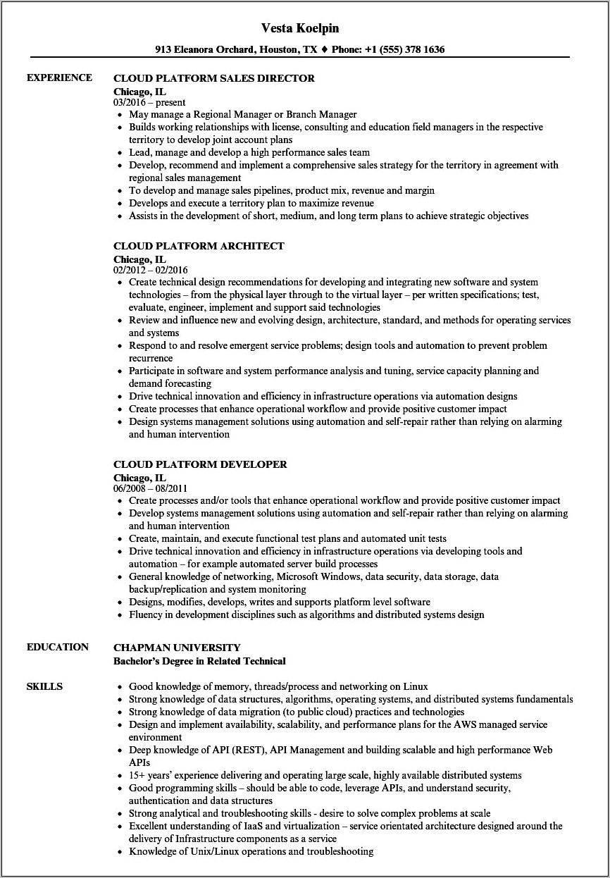 Pivotal Cloud Foundry Sample Resume
